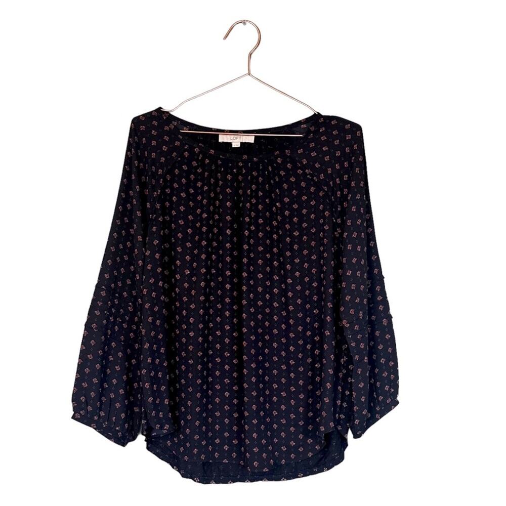 Loft Navy Print long sleeve Blouse small